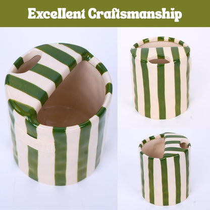 Coffee Mug Espresso Cup 10Oz Ceramic Coffee Mugs Porcelain Coffee Cup Hand-Painted Striped Art Multiple Use for Kitchen, Dining-Green3
