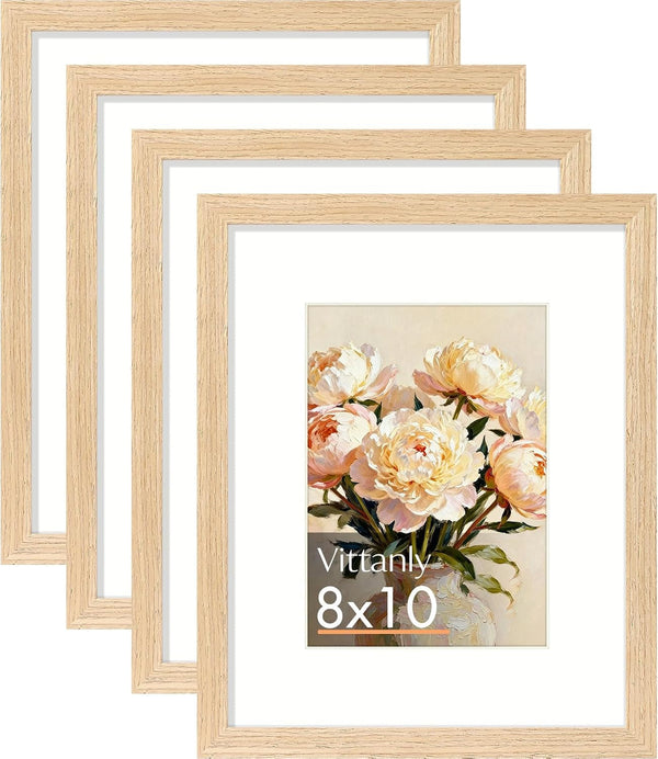 Solid Wood 8X10 Picture Frame with Mat, Natural, 4 Pack1
