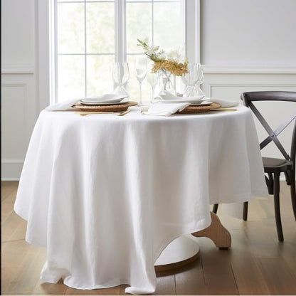 100% Pure Linen round Tablecloths 70Inch round Machine Washable Tablecloth for Thanksgiving,Decorative Halloween,Buffet Parties,Picnic,Events,Weddings and Restaurants-White3