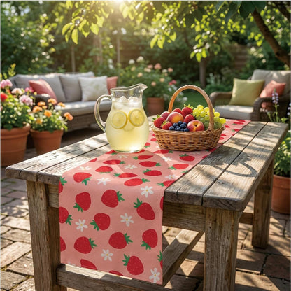 Linen Table Runners 72 Inches Long Strawberry Pattern Runner for Table,Strawberry Kitchen Decor Accessories Perfect for Home Wedding Indoor Outdoor Party4