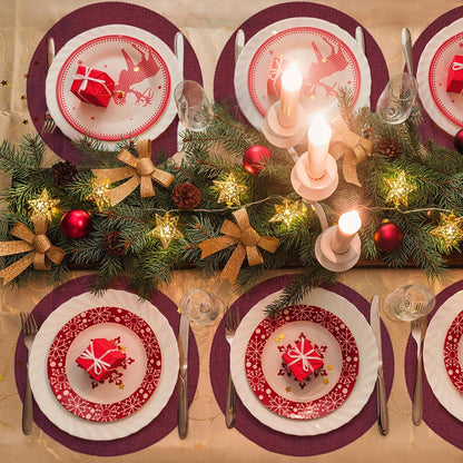 Round Placemats Set of 6, 15 Inch Linen Fabric Table Placemats, Heat Resistant, Wrinkle Free Washable Placemats Kitchen Place Mats Set of 6 for Dining Table Party Table (Wine Red, 6)8