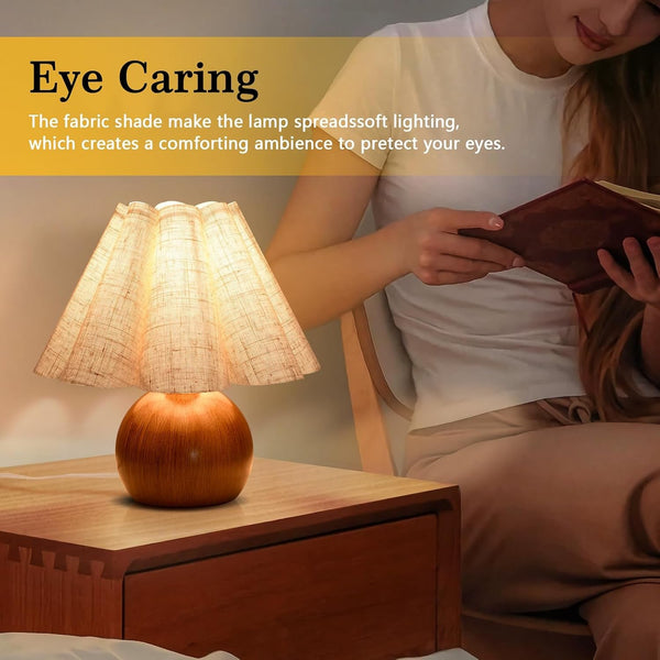 Wood Grain Touch Control Table Lamp for Bedroom,Farmhouse Cute Small Table Lamp for Bedroom Nightstand, Mini Vintage Bedside Lamps with Scalloped Shade for Small Spaces, Kitchen Counter, Bookshelf7