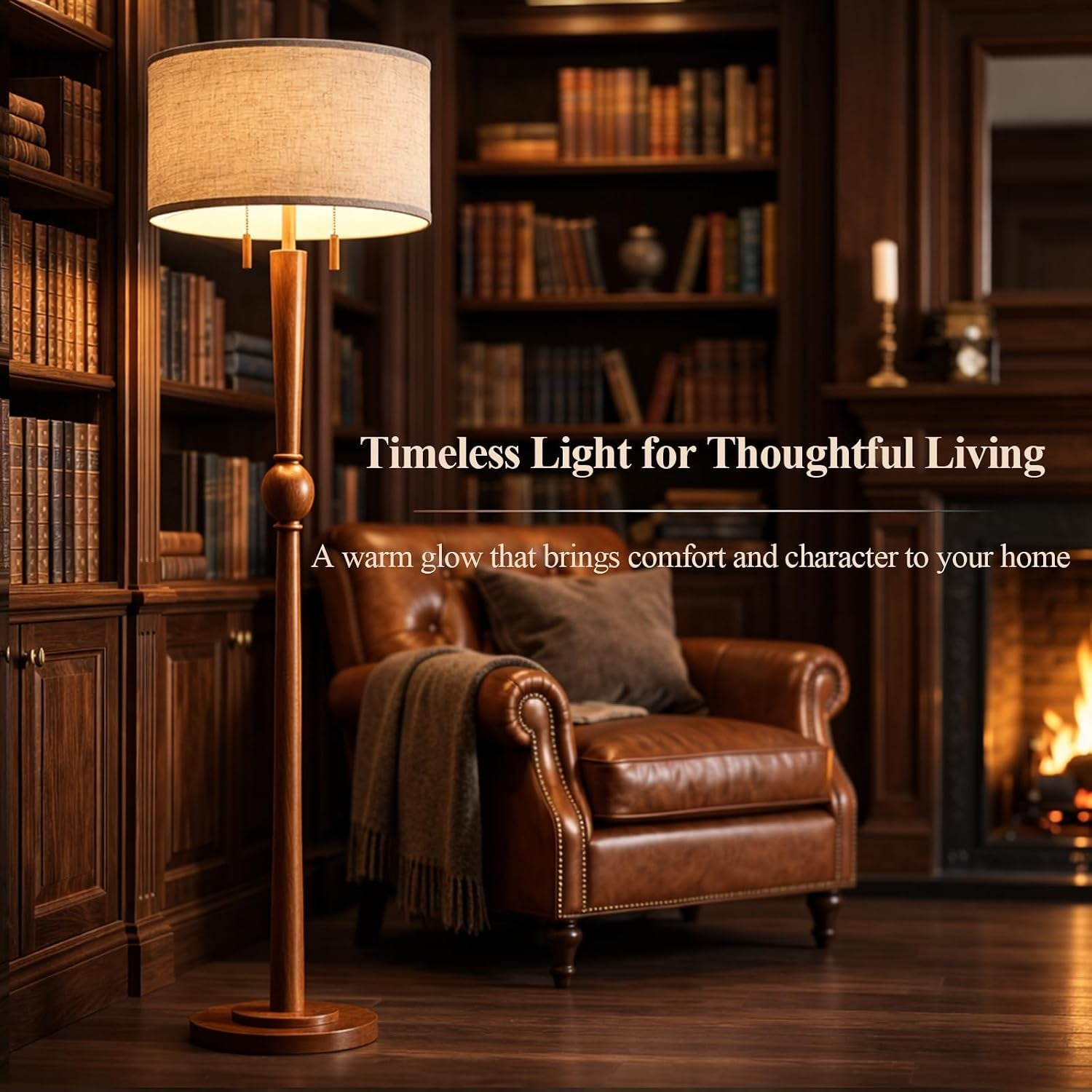 solid-wood-floor-lamp-for-living-room-with-wooden-pull-chains-62-8-tall-sculptural-wood-base-stem-17-linen-drum-shade-2-light-standing-lamp-for-bedroom-reading-corner-bulbs-included