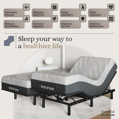 Sven & Son Essential Adjustable Bed Base (Frame) + 14 Inch Hybrid Spring Matt (Medium Soft), Easy Assembly, Head and Foot Lift, Memory Positions, Zero Gravity, Wireless Remote - Split King4