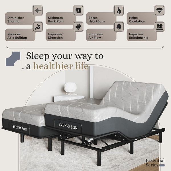Sven & Son Essential Adjustable Bed Base (Frame) + 14 Inch Hybrid Spring Matt (Medium Soft), Easy Assembly, Head and Foot Lift, Memory Positions, Zero Gravity, Wireless Remote - Split King4