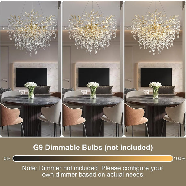 40" Gold Tree Branch Chandelier, 12-Light Modern Crystal Chandelier for Dining Room, Luxury round K9 Crystal Raindrop Chandeliers Light Fixture for Foyer, Entryway, Living Room, Bedroom, Kitchen6