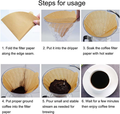 Cone Coffee Filters Size 02, 100 Count 1-4 Cups Unbleached V02 Disposable Coffee Filter Paper, Compatible with Conical Shaped Pour over Coffee Dripper and Drip Coffee Maker4
