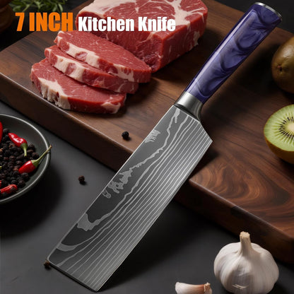 Purple 7 Inch Nakiri Knife, Ultra Sharp Vegetable Chopping Cleaver3