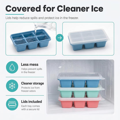 Mini Ice Cube Trays for Freezer, 3 Pack Small Ice Cube Trays with Lids, Easy-Release Flexible Bottom, Stackable Ice Cube Molds for Mini Fridge, Dorm, RV, Travel & Small Freezer2
