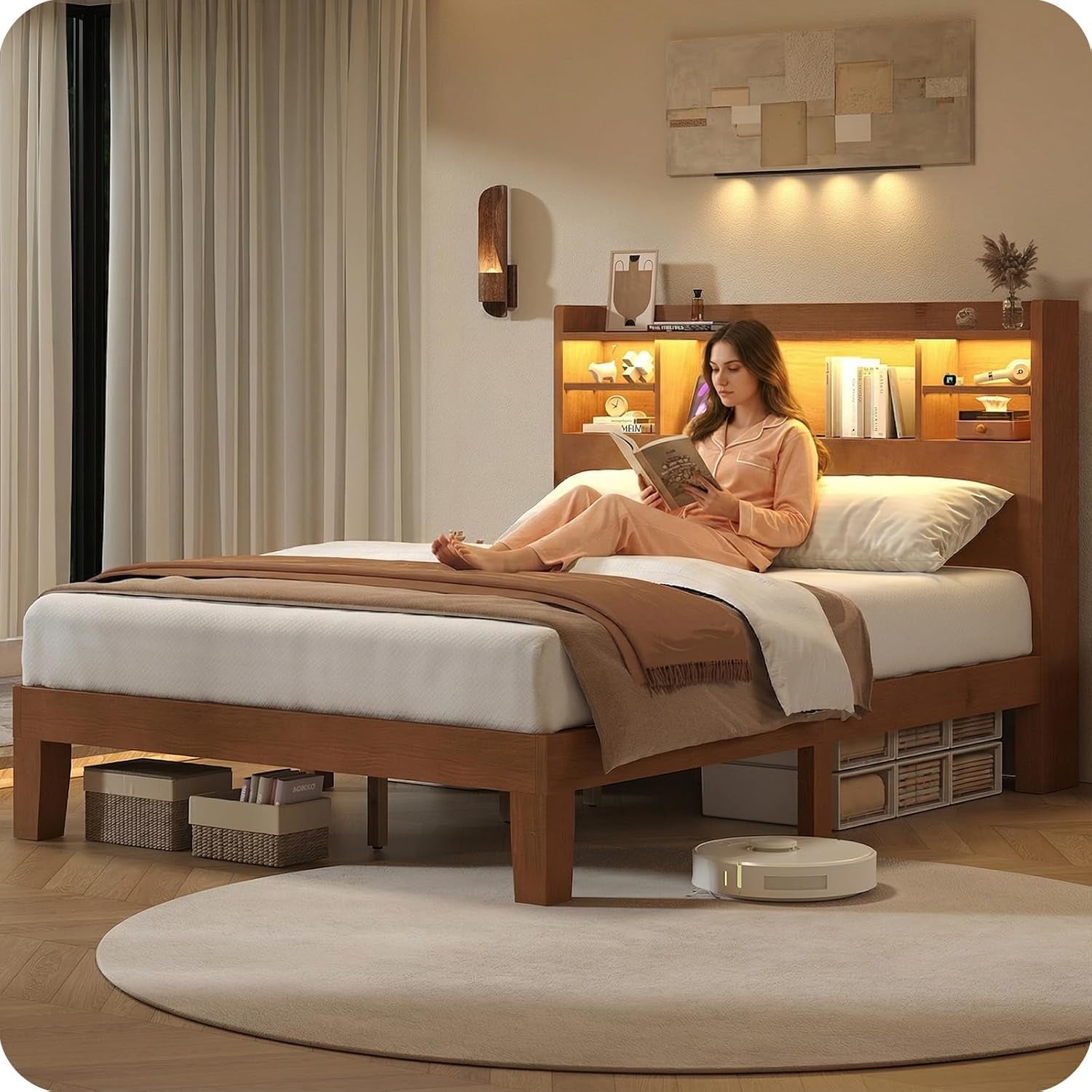 queen-size-solid-wood-platform-bed-frame-with-led-headboard-remote-app-control-dimmable-color-changing-lighting-solid-pine-oak-construction-no-box-spring-needed-natural-oak-finish