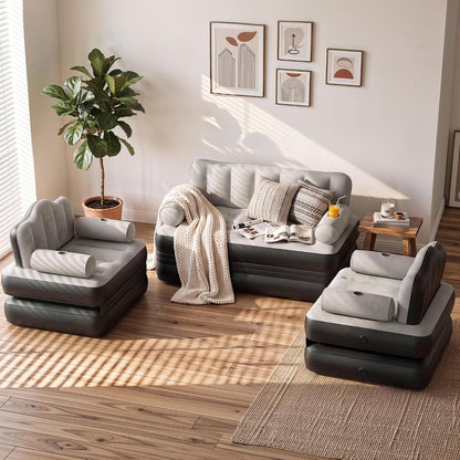 3-Pc Air Sofa Bed Set with Pump, Queen and 2 Twin, Gray1