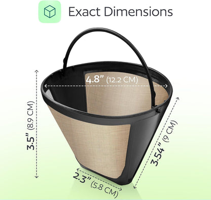 2-Pack #4 Reusable Permanent Cone Coffee Filters - Compatible with Cuisinart 10–14 Cup Brewers (DCC-3200, DCC-1200, DCC-3400) & Ninja Coffee Makers - Stainless Steel Mesh, Dishwasher-Safe by3