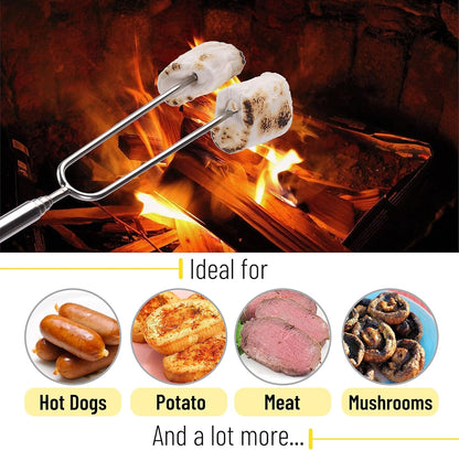 '- Marshmallow Roasting Sticks, 32”, 5 Pack, Dark Brown | Wooden Handle, Extendable Stainless Steel Smores Sticks for Fire Pit, Smores Skewers, Campfire Cooking Equipment6