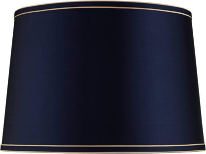 Pre-Assembled Sydnee Large Navy Blue with Gold Trim Shade 14X16X11 (Spider) | 14" Top X 16" Bottom X 11" High Replacement for Table Lamps Drum Harp + Finial1