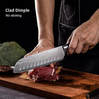 7" Santoku Knife with Blade Guard, Hollow Edge Chef'S Santoku Knife 7-Inch Stainless Steel Japanese Chefs Knife for Kitchen Vegetables Fruits Meat, Ergonomic Pakkawood Handle, Gift Box5