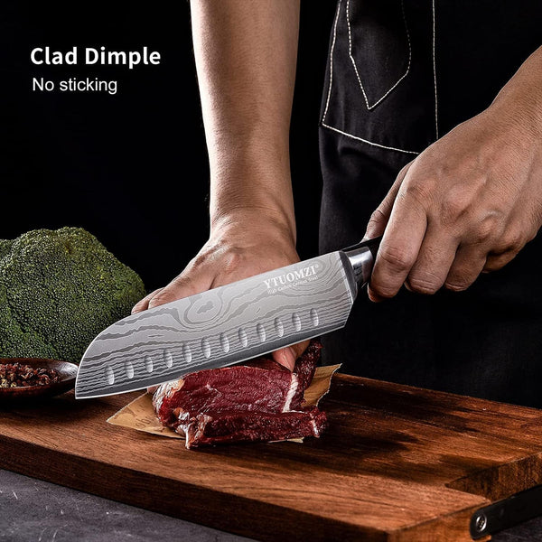 7" Santoku Knife with Blade Guard, Hollow Edge Chef'S Santoku Knife 7-Inch Stainless Steel Japanese Chefs Knife for Kitchen Vegetables Fruits Meat, Ergonomic Pakkawood Handle, Gift Box5