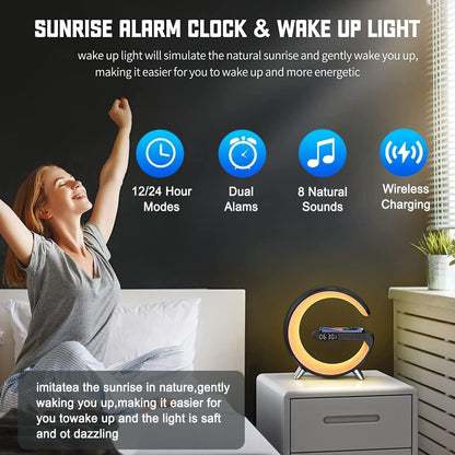 Smart LED Table Lamp, 4-In-1 Wireless Charger, Night Light, Alarm Clock, Bluetooth Speaker with App Control, Bedside Lamp with Charging Station for Bedroom, Office, Home Decor, Teen Girls Boys Gifts3