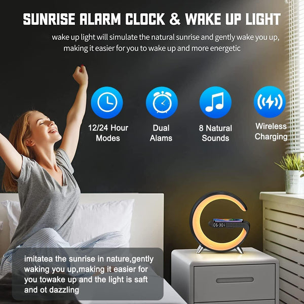 Smart LED Table Lamp, 4-In-1 Wireless Charger, Night Light, Alarm Clock, Bluetooth Speaker with App Control, Bedside Lamp with Charging Station for Bedroom, Office, Home Decor, Teen Girls Boys Gifts3