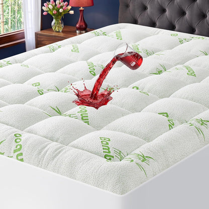 Waterproof Queen Size Mattress Topper Viscose Derived from Bamboo, Extra Thick Mattress Pad for Back Pain, Cooling Mattress Protector with Deep Pocket 8"-21", Green,Queen1
