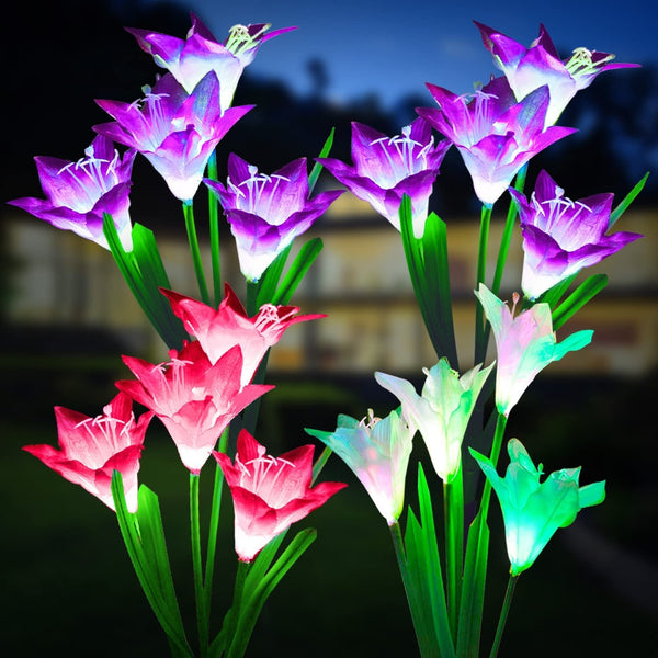 Outdoor Solar Lights, 4 Pack Solar Garden Light with Bigger Lily Flowers, Waterproof 7 Color Changing Solar Lights Outdoor - Bigger Panel for Patio Yard Garden Decoration, Gift for Mom1