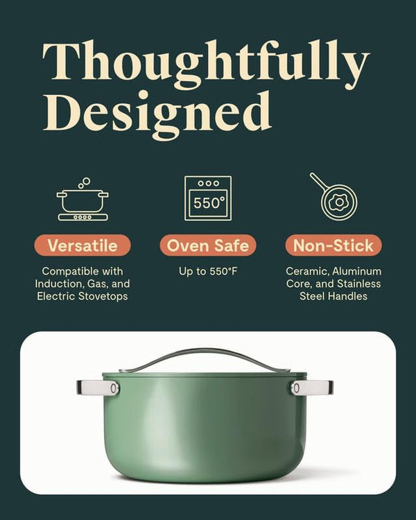 Caraway Non-Stick Ceramic Dutch Oven Pot with Lid (6.5 Qt, 10.5") | Non-Toxic, PTFE and PFOA Free, Safe and Compatible with All Stovetops (Gas, Electric and Induction), Sage3