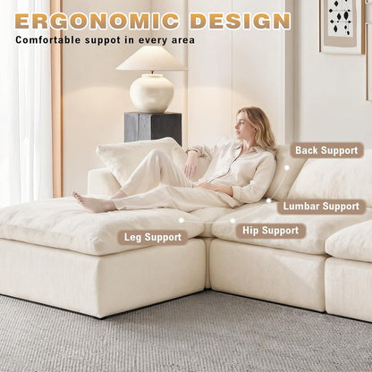 110" Boneless Cloud Couch Sectional for Living Room, Oversized Modular L Shaped Sofa with Ottoman, Deep Seat Chenille Sectional Couch for Cloud-Like Comfort (Beige)4