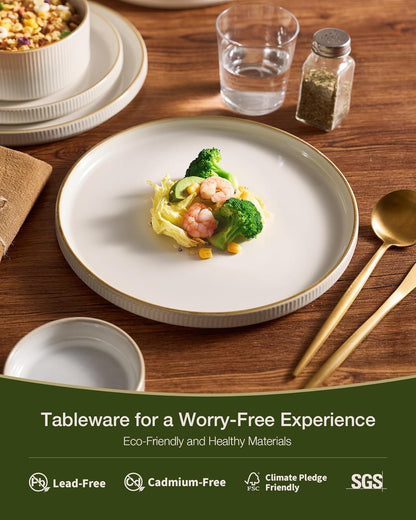 Star Stoneware Dinnerware Sets with Pasta Bowls, 24Pc Dishes for 64