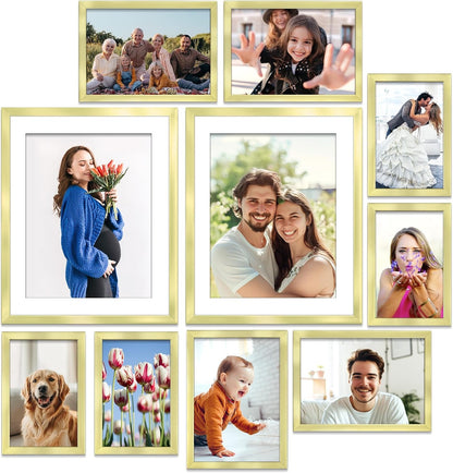 Gold Picture Frames Set, 10 PC, Four 4X6, Four 5X7, Two 8X10, Noble1