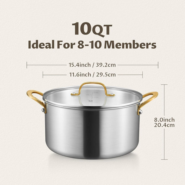 10 QT Stock Pot with Lid, Full Clad Tri-Ply Stainless Steel Soup Pot | Large Induction Cooking Pot, Uncoated & Built to Last, for Festive Party Drinks, Heavy-Duty Stock Base and Seafood Steaming2