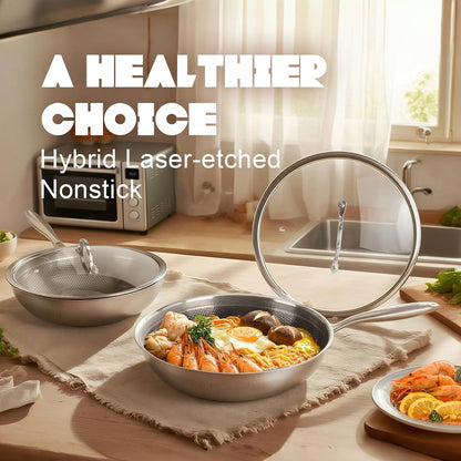 Hybrid Wok, 13 Inch Wok with Lid,Stainless Steel Woks & Stir-Fry Pans Non Stick, PFOA Free Cookware, Dishwasher and Oven Safe, Compatible with Induction7
