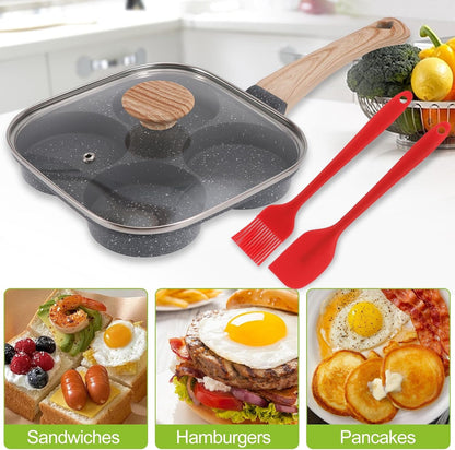 Egg Pan, Premium Egg Pans Nonstick, Omelette Pan with Lid , Healthy Egg Frying Pan for Breakfast, Egg Sandwich, Hamburger, Pancake, Egg Skillet Suitable for Gas Stove & Induction Cookware (Black)6