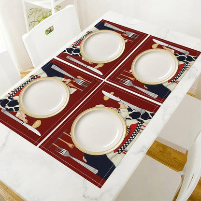 Chef Placemats Set of 4，Three Chefs Heat Resistant Non-Slip Artwork Dining Placemats Washable Table Mats for Home Kitchen (18" L X 12" W)4