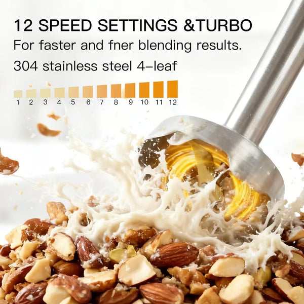 Hand Blender, Immersion Blender Handheld 12-Speed with 80% Sharper Blades, Titanium Reinforced Stainless Steel 3-In-1 Immersion Blender,Includes Whisk and Milk Frother (3-In 1 Black)3