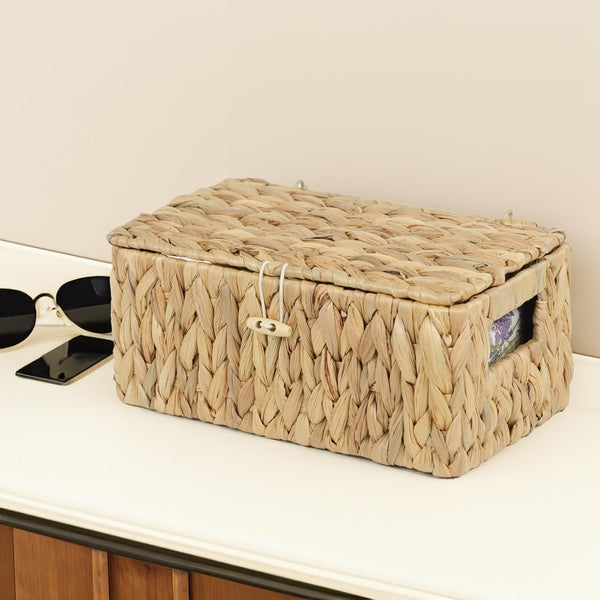 Water Hyacinth Wicker Storage Basket with Lid, Small6