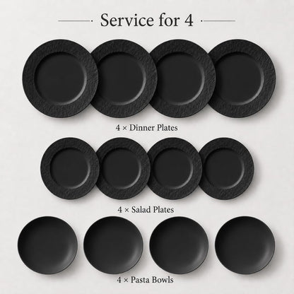 Villeroy & Boch Manufacture Rock 12 Piece Dinnerware Set, Matte Black4