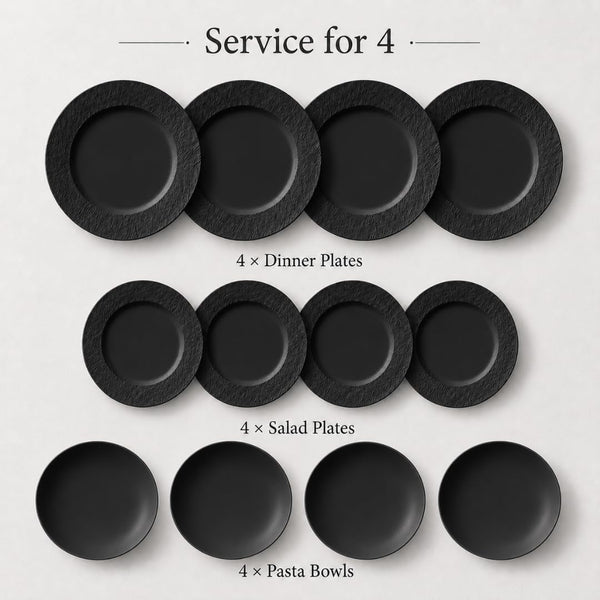 Villeroy & Boch Manufacture Rock 12 Piece Dinnerware Set, Matte Black4