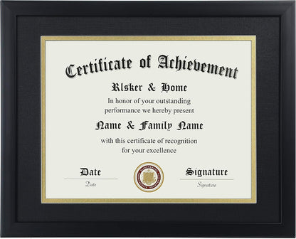 8.5X11 Certificate Frame Black with Black Mat Gold Rim1