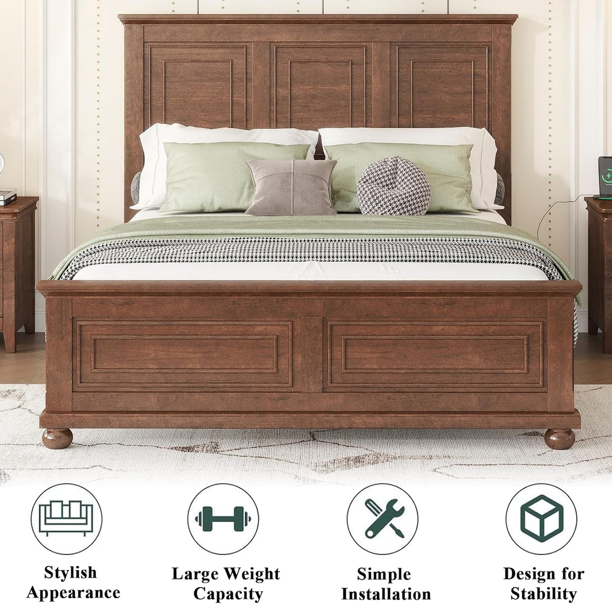 wood-bed-frame-queen-with-tall-headboard-footboard-traditional-queen-panel-bed-with-usb-charging-station-for-bedroom-guest-room-easy-assembly-no-box-spring-required-walnut