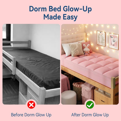 Pink Twin XL Mattress Topper for College Dorm, Plush Pillow Top | College Dorm Room Essential for Girls&Guys, Overfilled Filling Adds Plush Comfort, Deep Pocket Design Fits Twin Xl Mattresses3