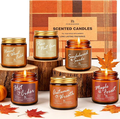 6 Fall Candles Set, Fall Scented Candles for Home Scented, 180 Burning Hour1