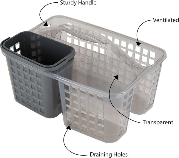 2 in 1 Portable, Bathroom Shower Caddy for Shampoo, Conditioner, Soap, and Cosmetics, in Grey Bath Tote (26118-GREY)3