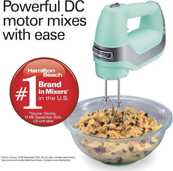 5-Speed Electric Hand Mixer with Snap-On Storage Case, Quickburst, Stainless Steel Twisted Wire Beaters and Whisk, Mint (62658) | High-Performance DC Motor | Slow Start | Snap-On Storage Case | Stainless Steel Beaters & Whisk | Mint | 626583