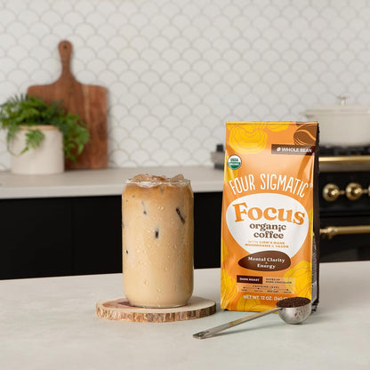 Four Sigmatic Dark Roast Organic Whole Bean Coffee | Gourmet Nootropic Mushroom Coffee Beans with Lion'S Mane & Chaga Mushrooms for Enhanced Brain Function and Immune Support | 12Oz4