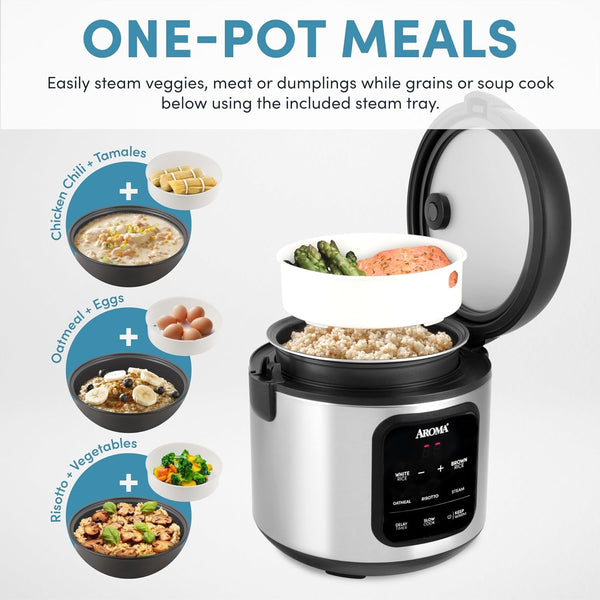 Digital Rice Cooker, 4-Cup (Uncooked) / 8-Cup (Cooked), 2 Qt, Steamer, Multicooker, Slow Cooker, Oatmeal Cooker, Auto Keep Warm, Stainless Steel Exterior2