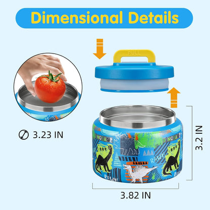 8 Oz Thermo Food Jar for Hot & Cold Food for Kids, Insulated Lunch Containers Hot Food Jar,Leak-Proof Vacuum Stainless Steel Wide Mouth Lunch Soup Thermo for School (Blue-Dinosaur)2
