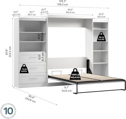 Queen Murphy Bed with Shelving and Drawers, Rustic Brown, Pur, 126W3