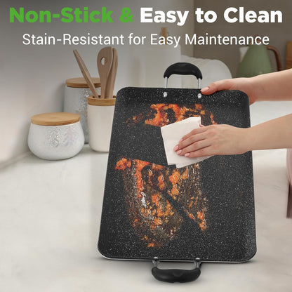 Double Burner Griddle, Non-Stick Stove Top Griddle for Gas Stove, Dishwasher Safe, Heatproof Bakelite Handles, Even Heat Distribution, PFOA & PFOS Free, 20” X 12” X 0.8” Inch (Black)5