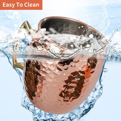 4 Pcs 16Oz Moscow Mule Mugs Hammered with Angled Handle, Copper | 304 Stainless Steel Lining, Delicate Hammered Finish, Firm Handle, for Cold Drinks, Cocktails, Wine, Beer, Bars & Parties5