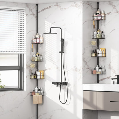 Shower Caddy Tension Pole, Corner Bathroom Organizer, Black8