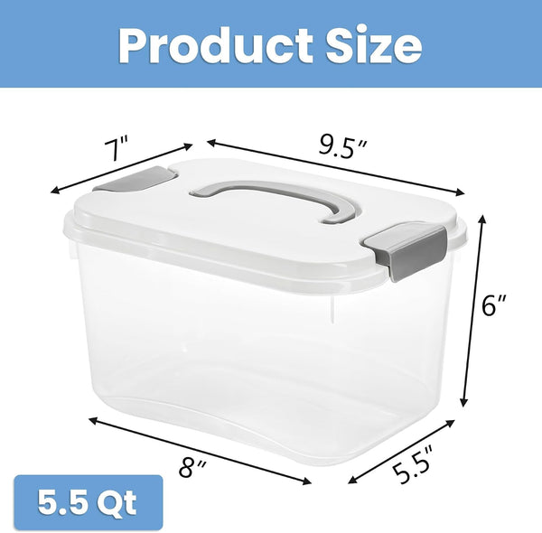 8 Pack 5.5 Quart Plastic Storage Bins with Lid and Handle, Clear Latch Storage Box Stackable Organizing Bins, Lidded Storage Container for Home, Office2